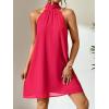 imageFloerns Womens Summer Floral Print Sleeveless Halter Neck Beach Party DressWatermelon Pink Solid
