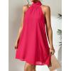 imageFloerns Womens Summer Floral Print Sleeveless Halter Neck Beach Party DressWatermelon Pink Solid