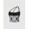 imageFloerns Womens Tie Dye Spaghetti Strap Cut Out One Shoulder Ruched Crop Cami TopBlack
