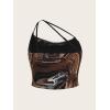 imageFloerns Womens Tie Dye Spaghetti Strap Cut Out One Shoulder Ruched Crop Cami TopBrown Marble