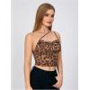 imageFloerns Womens Tie Dye Spaghetti Strap Cut Out One Shoulder Ruched Crop Cami TopChocolate