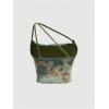 imageFloerns Womens Tie Dye Spaghetti Strap Cut Out One Shoulder Ruched Crop Cami TopGreen and Brown