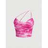imageFloerns Womens Tie Dye Spaghetti Strap Cut Out One Shoulder Ruched Crop Cami TopHot Pink