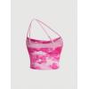imageFloerns Womens Tie Dye Spaghetti Strap Cut Out One Shoulder Ruched Crop Cami TopHot Pink