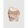 imageFloerns Womens Tie Dye Spaghetti Strap Cut Out One Shoulder Ruched Crop Cami TopKhaki
