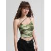 imageFloerns Womens Tie Dye Spaghetti Strap Cut Out One Shoulder Ruched Crop Cami TopOlive Green