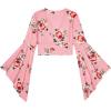 imageFloerns Womens V Neck Long Bell Sleeve Wrap Blouse Top Tee ShirtsPastel Pink