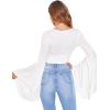 imageFloerns Womens V Neck Long Bell Sleeve Wrap Blouse Top Tee ShirtsWhite