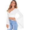 imageFloerns Womens V Neck Long Bell Sleeve Wrap Blouse Top Tee ShirtsWhite