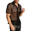 imageFloerns Mens Summer Crochet Knit Shirts Short Sleeve Button Down Shirt Hawaiian Shirt Vacation Beach ShirtsAzure Black