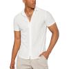 imageFloerns Mens Summer Crochet Knit Shirts Short Sleeve Button Down Shirt Hawaiian Shirt Vacation Beach ShirtsCream White