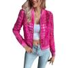 imageFloerns Womens Hollow Out Long Sleeve Baseball Collar Zip Up Bomber JacketHot Pink
