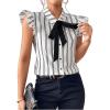 imageFloerns Womens Sleeveless Bow Tie Striped Summer Chiffon Blouse TopBlack and White
