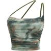 imageFloerns Womens Tie Dye Spaghetti Strap Cut Out One Shoulder Ruched Crop Cami TopGreen and Brown