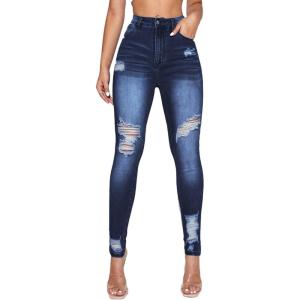 imageFloerns Womens Ripped High Waist Skinny Jeans Distressed Stretchy Curvy Denim PantsMidnight Blue
