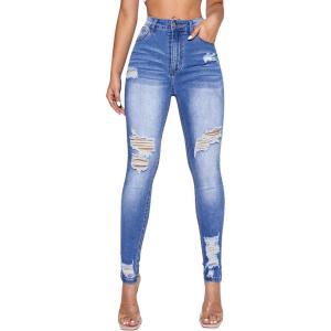 imageFloerns Womens Ripped High Waist Skinny Jeans Distressed Stretchy Curvy Denim PantsSkinny Blue