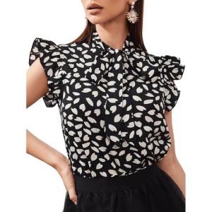 imageFloerns Womens Sleeveless Bow Tie Striped Summer Chiffon Blouse TopBlack Multi