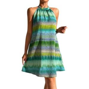 imageFloerns Womens Summer Floral Print Sleeveless Halter Neck Beach Party DressGreen Multi