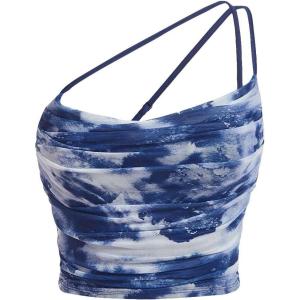 imageFloerns Womens Tie Dye Spaghetti Strap Cut Out One Shoulder Ruched Crop Cami TopBlue and White