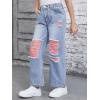 imageFloerns Girls Elastic Waist Distressed Ripped Straight Leg Denim JeansBlue and Pink