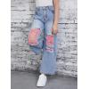 imageFloerns Girls Elastic Waist Distressed Ripped Straight Leg Denim JeansBlue and Pink