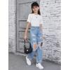 imageFloerns Girls Elastic Waist Distressed Ripped Straight Leg Denim JeansLight Blue