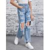 imageFloerns Girls Elastic Waist Distressed Ripped Straight Leg Denim JeansLight Blue