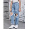 imageFloerns Girls Elastic Waist Distressed Ripped Straight Leg Denim JeansLight Blue