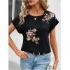 imageFloerns Womens Casual Cap Sleeve Leopard Print Satin Silk Blouse TopsBlack Floral