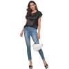 imageFloerns Womens Casual Cap Sleeve Leopard Print Satin Silk Blouse TopsBlack Leopard