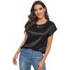 imageFloerns Womens Casual Cap Sleeve Leopard Print Satin Silk Blouse TopsBlack Leopard
