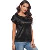 imageFloerns Womens Casual Cap Sleeve Leopard Print Satin Silk Blouse TopsBlack Leopard