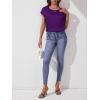 imageFloerns Womens Casual Cap Sleeve Leopard Print Satin Silk Blouse TopsDark Purple