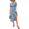 imageFloerns Womens Casual Floral Print Crewneck Short Sleeve A Line Boho Maxi DressBblue Floral