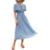 imageFloerns Womens Casual Floral Print Crewneck Short Sleeve A Line Boho Maxi DressBblue Floral