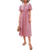 imageFloerns Womens Casual Floral Print Crewneck Short Sleeve A Line Boho Maxi DressBburgundy Floral