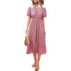 imageFloerns Womens Casual Floral Print Crewneck Short Sleeve A Line Boho Maxi DressBburgundy Floral