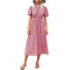 imageFloerns Womens Casual Floral Print Crewneck Short Sleeve A Line Boho Maxi DressBburgundy Floral