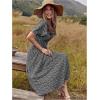 imageFloerns Womens Casual Floral Print Crewneck Short Sleeve A Line Boho Maxi DressBlack