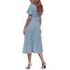 imageFloerns Womens Casual Floral Print Crewneck Short Sleeve A Line Boho Maxi DressBlue
