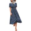 imageFloerns Womens Casual Floral Print Crewneck Short Sleeve A Line Boho Maxi DressBlue Dots