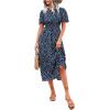 imageFloerns Womens Casual Floral Print Crewneck Short Sleeve A Line Boho Maxi DressBlue Dots