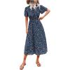 imageFloerns Womens Casual Floral Print Crewneck Short Sleeve A Line Boho Maxi DressBlue Dots