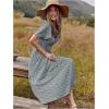 imageFloerns Womens Casual Floral Print Crewneck Short Sleeve A Line Boho Maxi DressGreen Multi