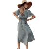 imageFloerns Womens Casual Floral Print Crewneck Short Sleeve A Line Boho Maxi DressGreen Multi