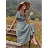 imageFloerns Womens Casual Floral Print Crewneck Short Sleeve A Line Boho Maxi DressGreen Multi