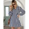 imageFloerns Womens Casual High Waist Notch Neck Long Sleeve Rufle Hem Smock DressBlue and White