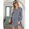 imageFloerns Womens Casual High Waist Notch Neck Long Sleeve Rufle Hem Smock DressBlue and White