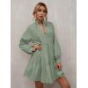 imageFloerns Womens Casual High Waist Notch Neck Long Sleeve Rufle Hem Smock DressMint Green