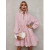 imageFloerns Womens Casual High Waist Notch Neck Long Sleeve Rufle Hem Smock DressPink